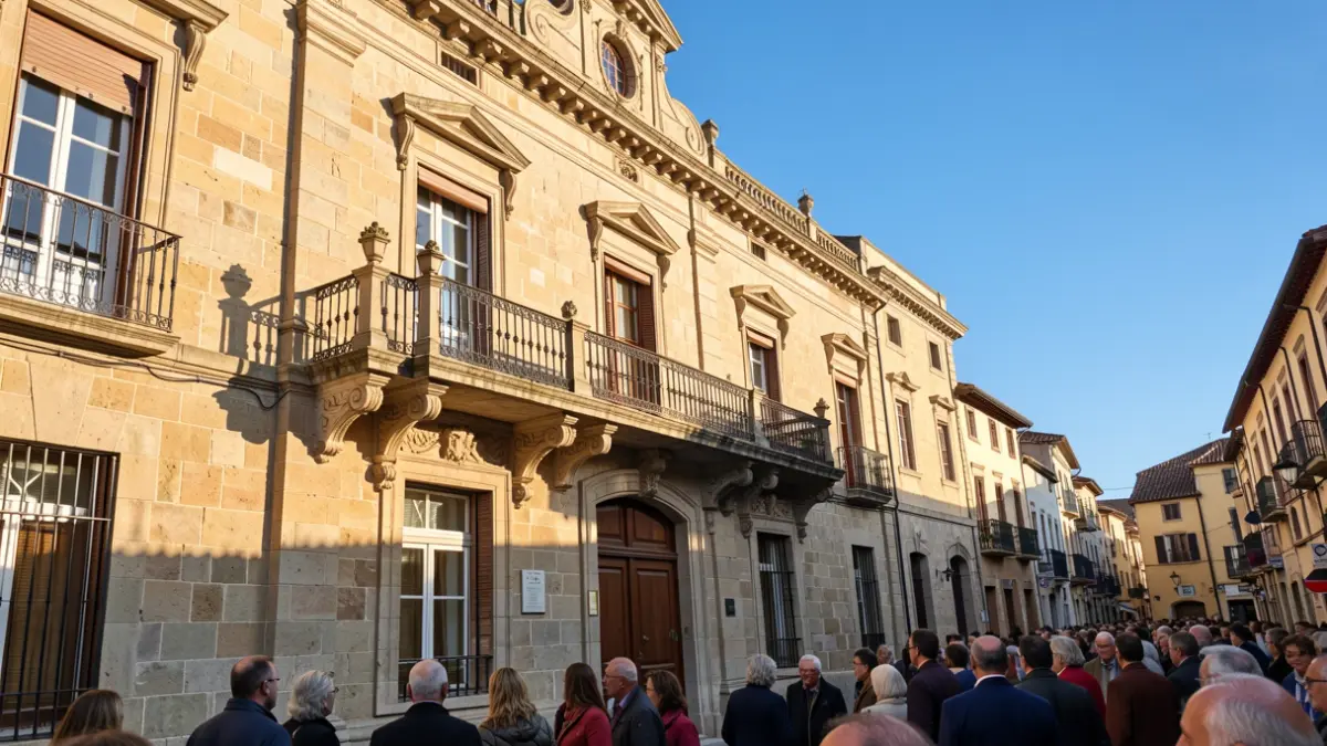 Imagen genérica de un ayuntamiento catalán con balcón y luz de tarde.