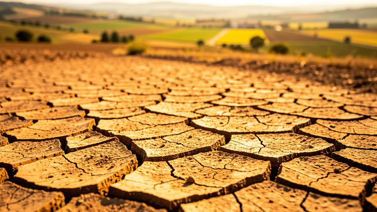 Imagen genérica de tierra seca y agrietada bajo un sol intenso, simbolizando calor extremo.