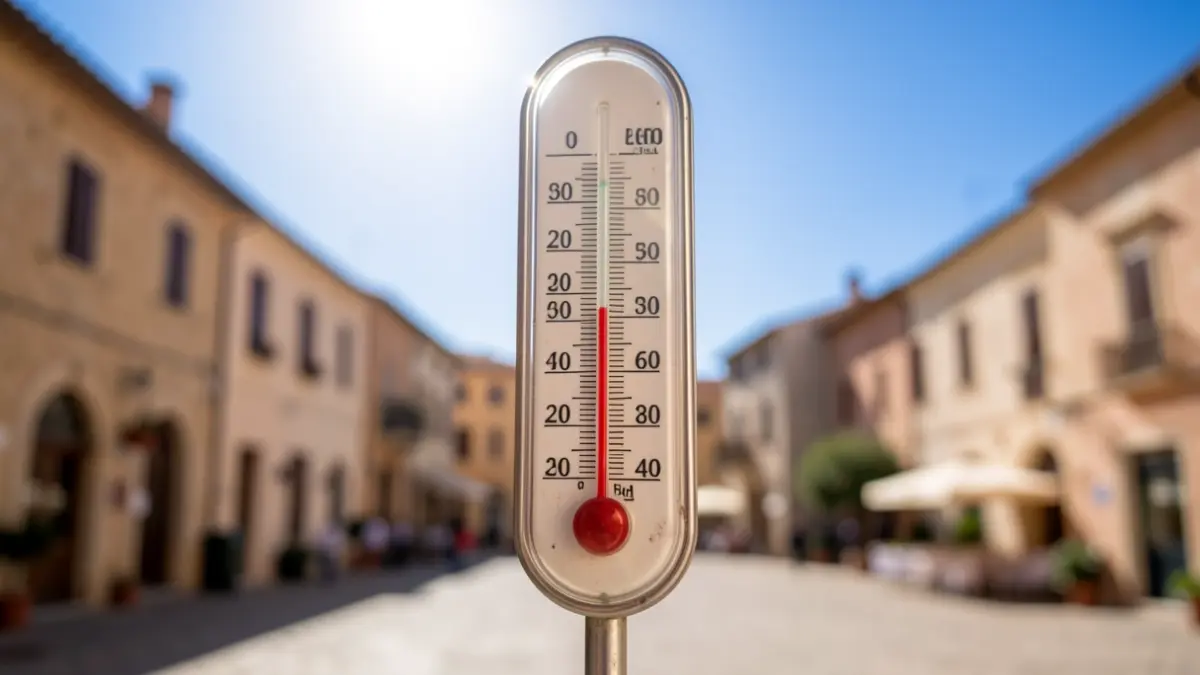Termòmetre marcant altes temperatures en un cel blau.