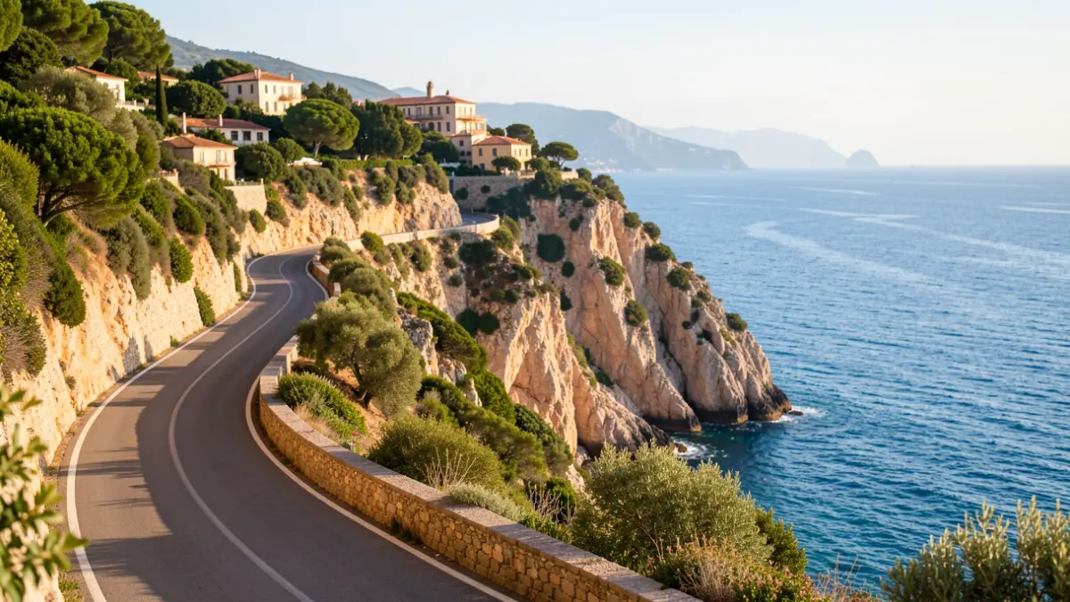 Imagen genérica de la Costa Brava con una carretera costera y el mar Mediterráneo.