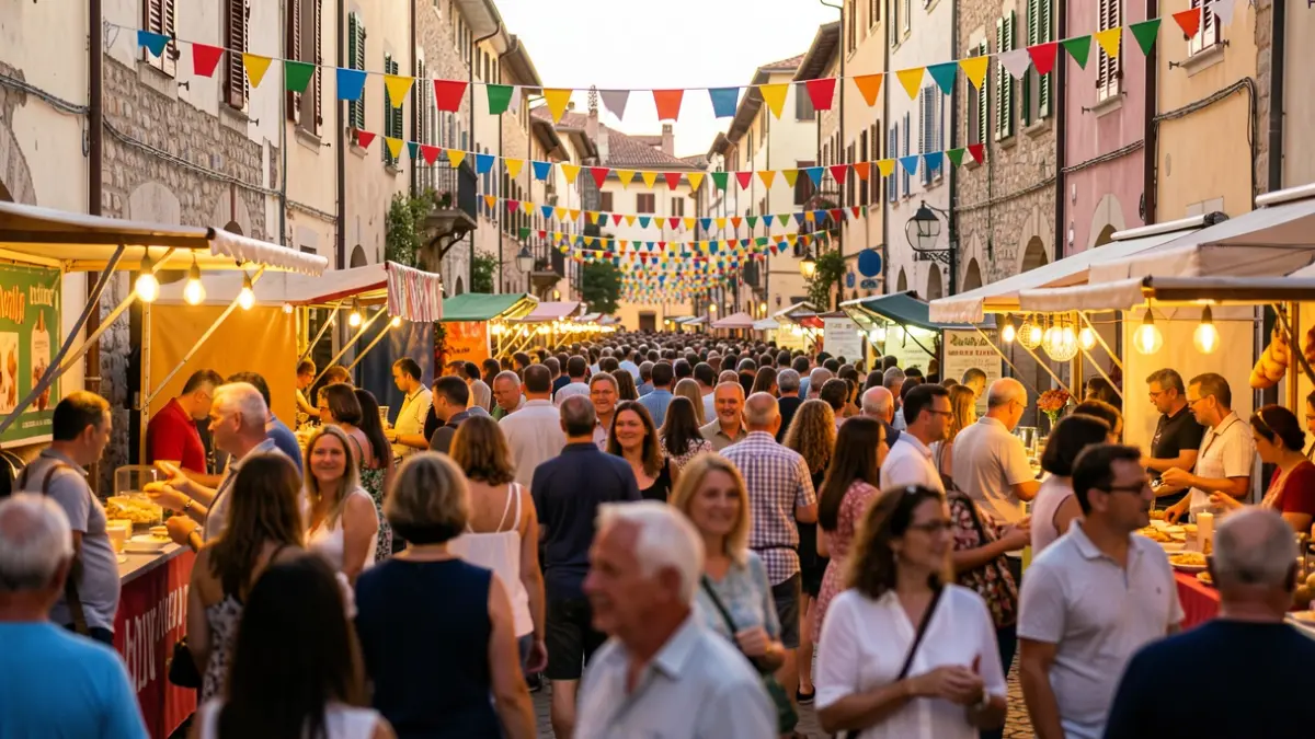 Imatge genèrica d'una festa de barri amb decoracions i ambient festiu.