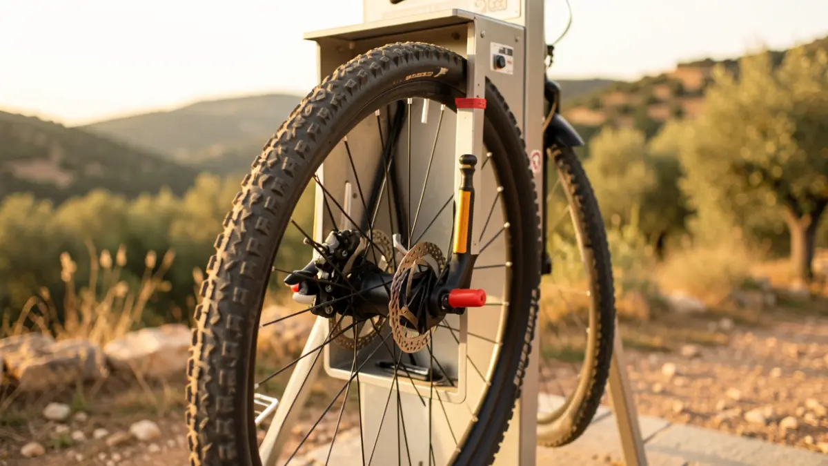 Electric bicycle repair and charging station in Conca de Barberà.