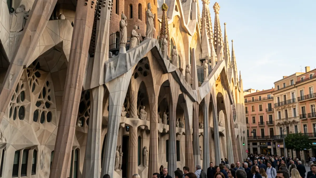 Detall de la façana de la Sagrada Família amb llum de tarda.