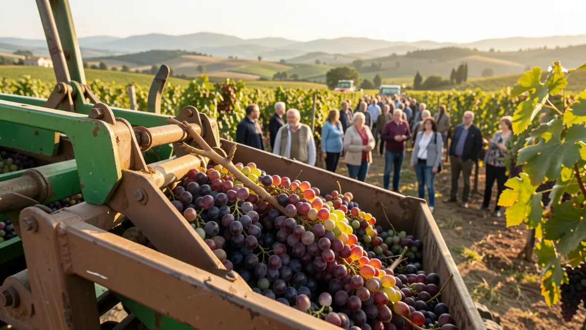 Generic image of grapes and agricultural machinery in a cooperative.