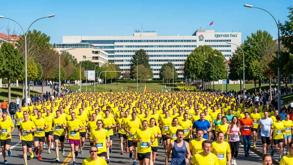 Generic image of a charity race with participants dressed in yellow.