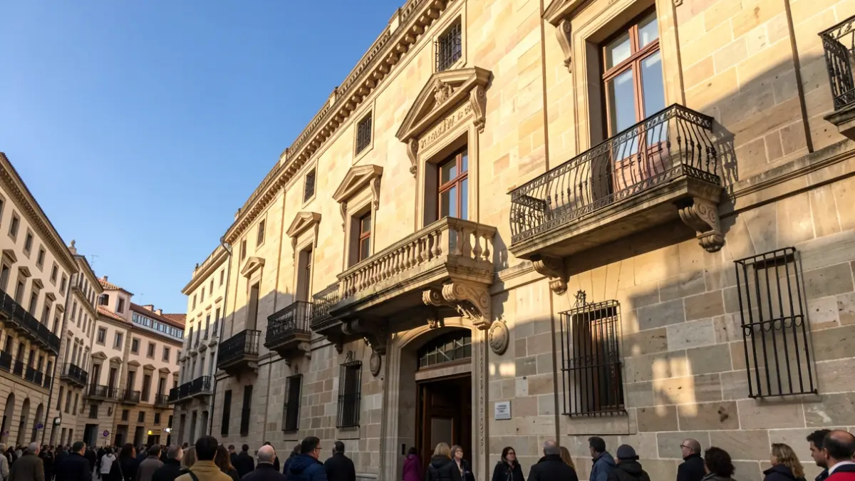 Imatge genèrica d'un edifici consistorial català amb balcó i baranes de ferro, sota la llum càlida de la tarda.