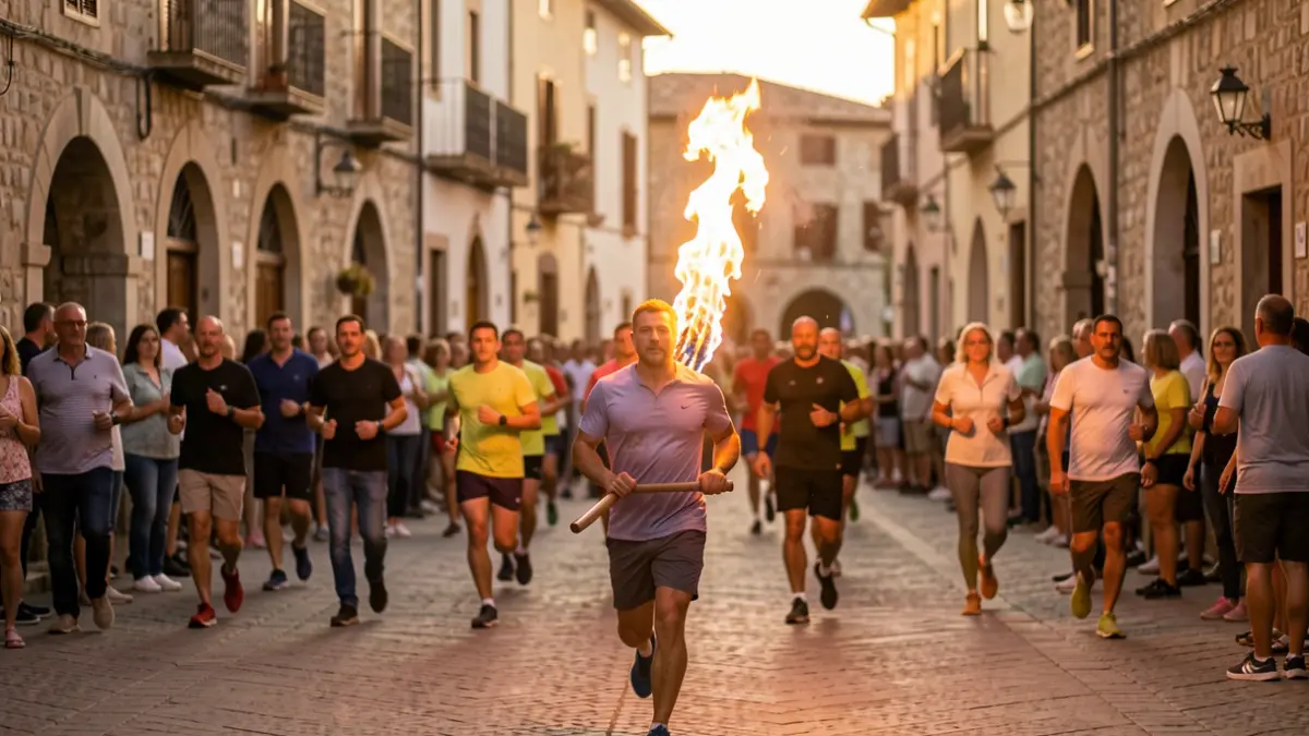 Generic image of the Flama del Canigó arriving in a Girona square.