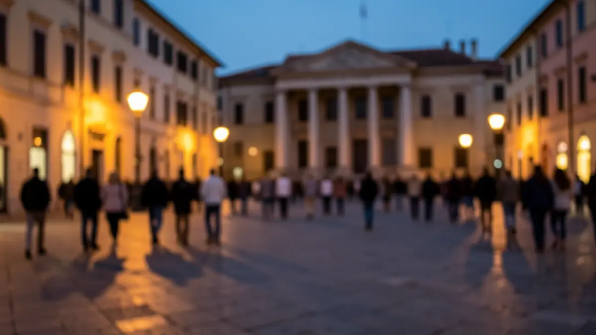 Generic image of a Mediterranean town square at dusk.