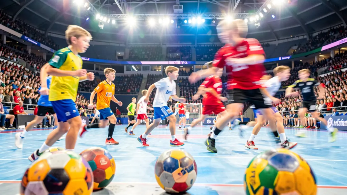 Generic image of a youth sports event with players in motion and balls.
