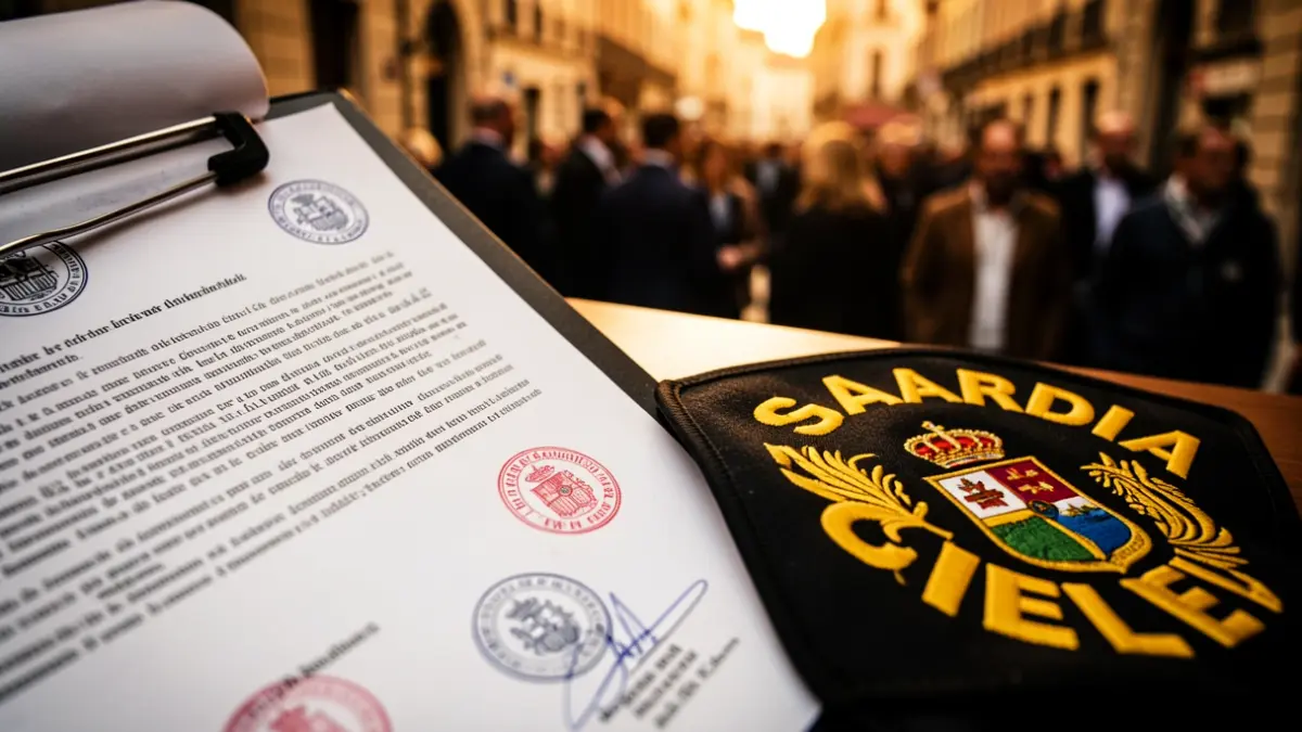 Imagen genérica de un documento legal con un distintivo de la Guardia Civil.