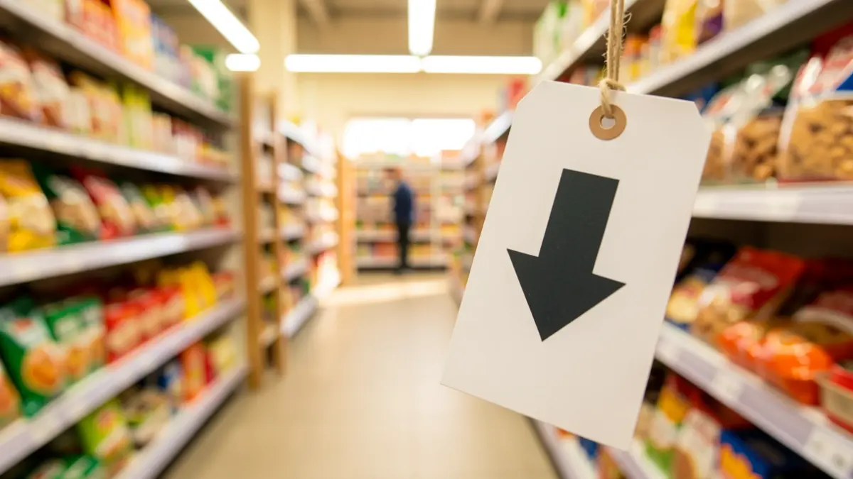 Generic image of price moderation with a price tag and a downward arrow.