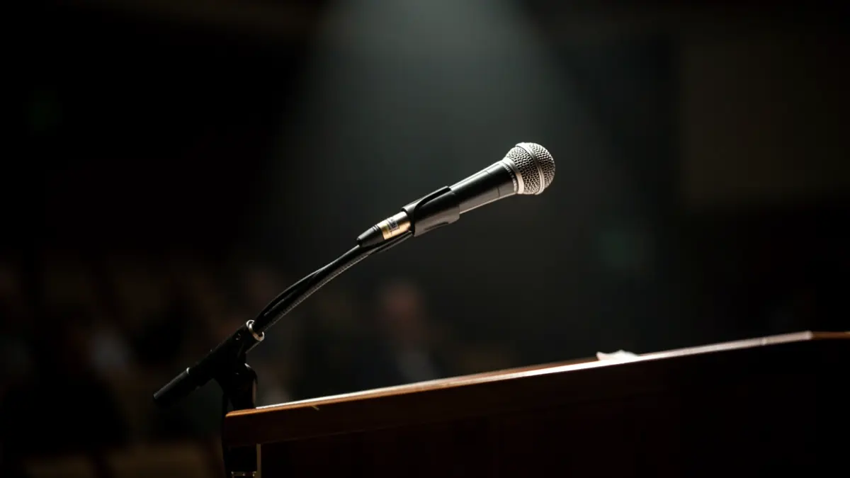 Generic image of a microphone on a podium.
