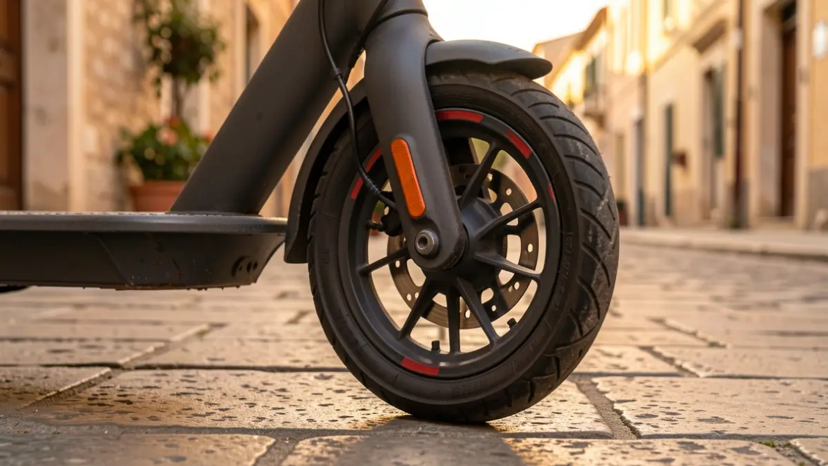 Generic image of a sidewalk with an electric scooter parked.