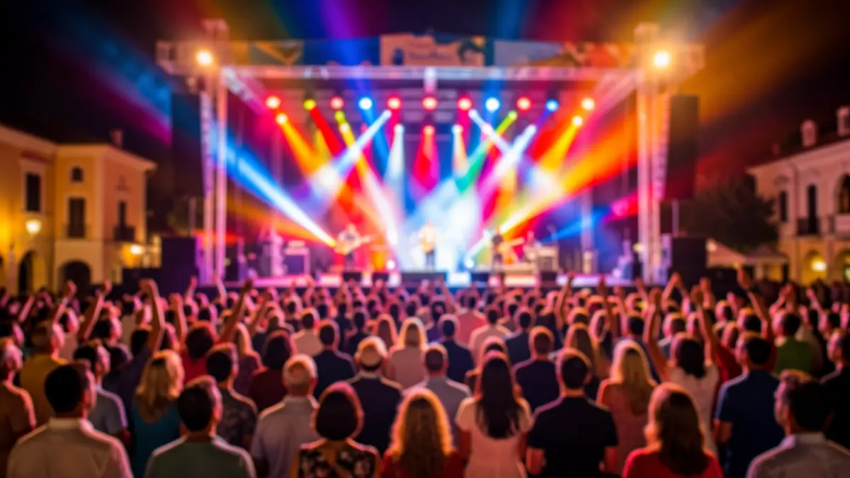 Imagen genérica de un escenario de concierto con luces vibrantes.