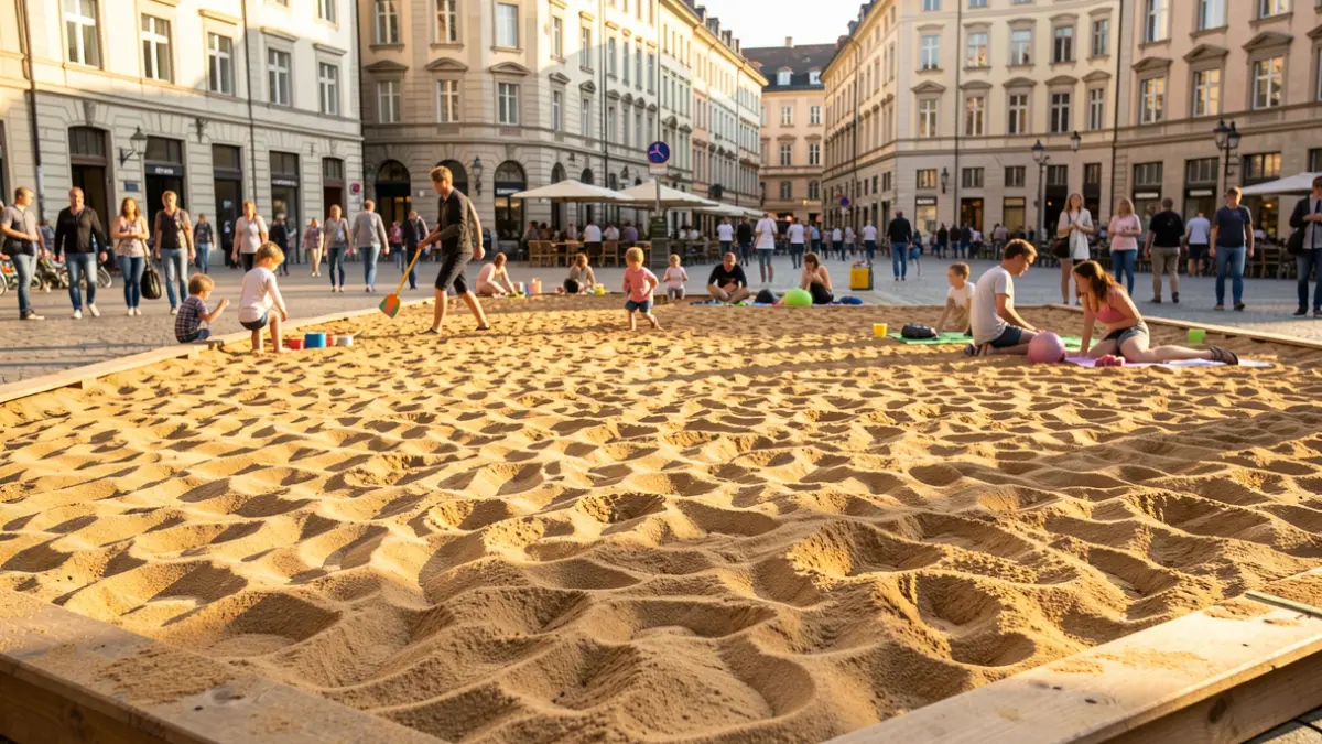 Imatge genèrica d'una platja efímera instal·lada en una plaça urbana.