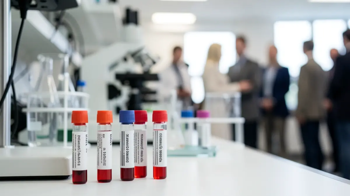 Imatge genèrica de tubs d'assaig amb mostres de sang en un laboratori.