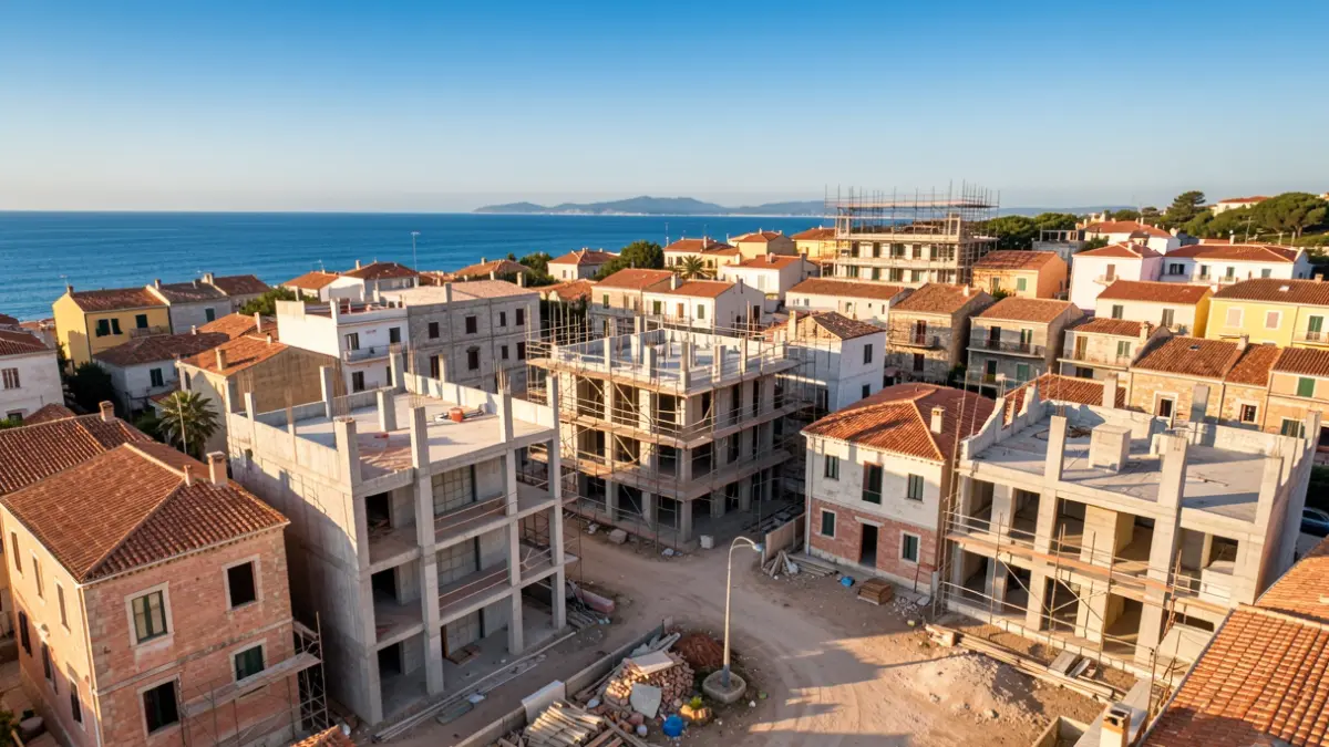 Vista aèria d'edificis inacabats a la costa mediterrània.