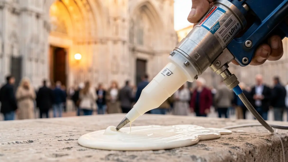 Application of industrial adhesive in the construction of the Sagrada Familia.