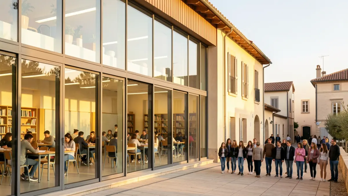 Imatge genèrica d'un centre educatiu amb arquitectura mediterrània.