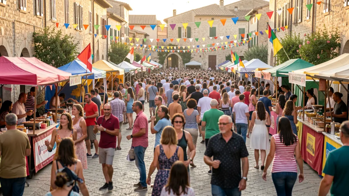 Imagen genérica de una feria intercultural con puestos y gente.