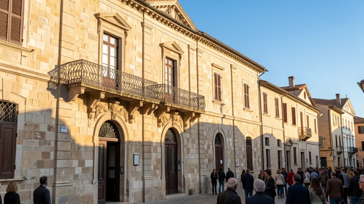 Facade of the City Hall of La Seu d'Urgell on a sunny day.