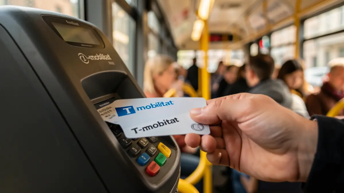 Targeta T-mobilitat validant-se a un autobús.