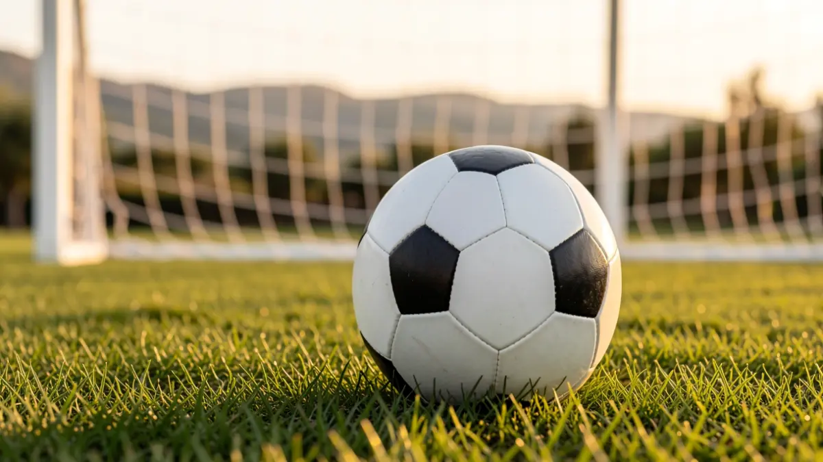 Imatge genèrica d'una pilota de futbol sobre gespa amb una porteria desenfocada al fons.