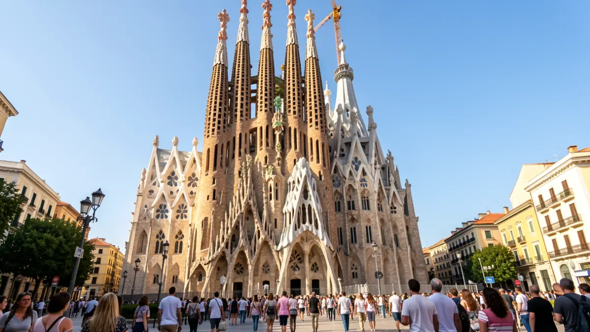 Vista exterior de la Sagrada Família a Barcelona en un dia d'estiu.
