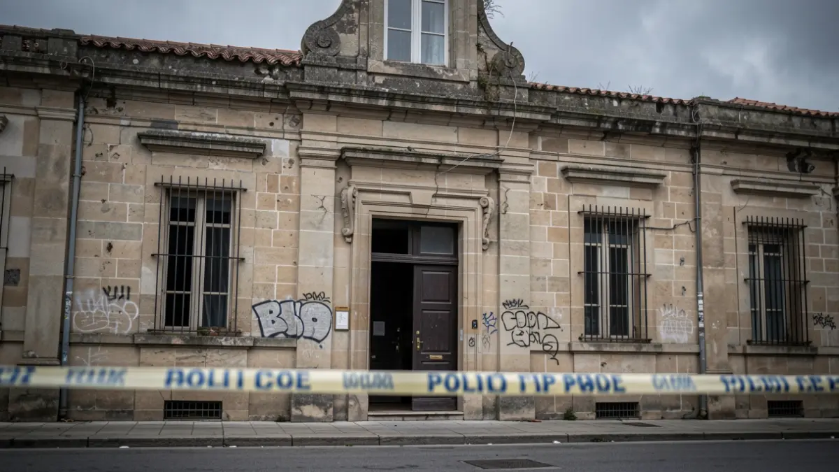 Imatge genèrica d'un edifici municipal ocupat a Girona amb cinta de policia.