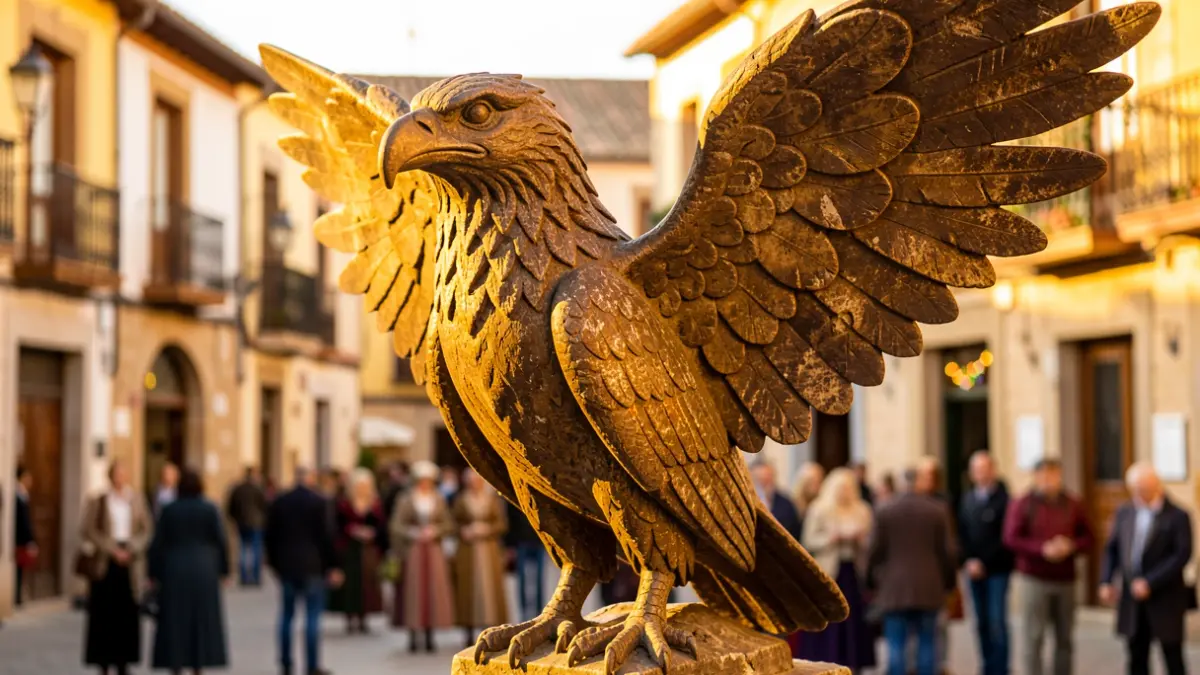 Imatge artística de l'Àliga de Reus, amb arquitectura tradicional catalana al fons.