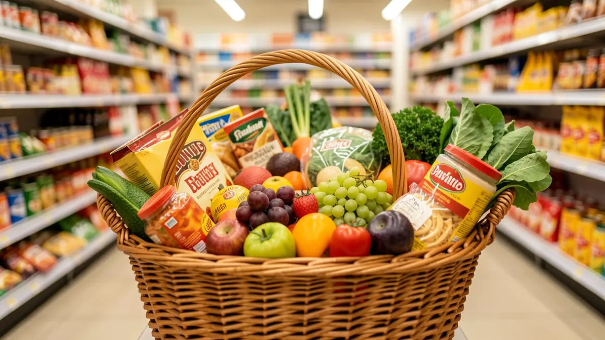 Imatge genèrica d'una cistella de la compra plena de productes alimentaris.