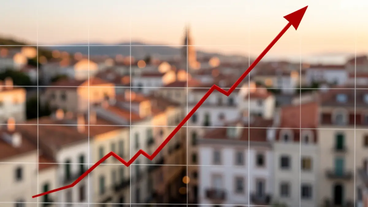 Imagen genérica de un gráfico económico con un paisaje urbano al fondo.