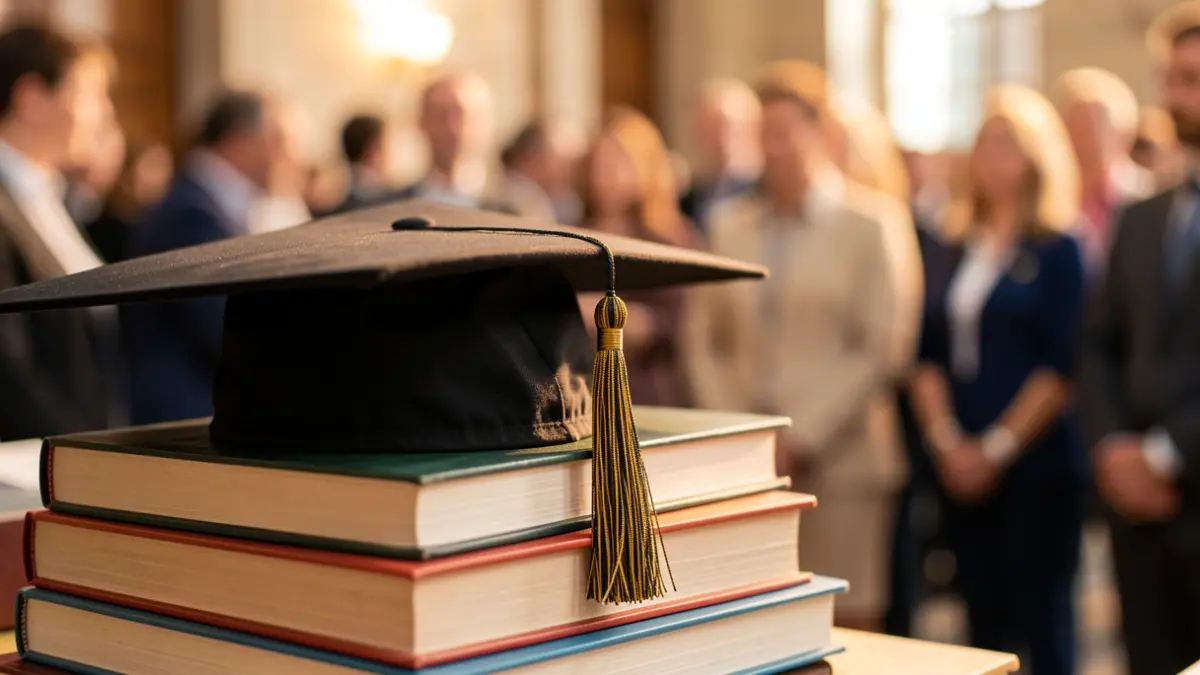 Imatge genèrica d'un birret de graduació sobre llibres.
