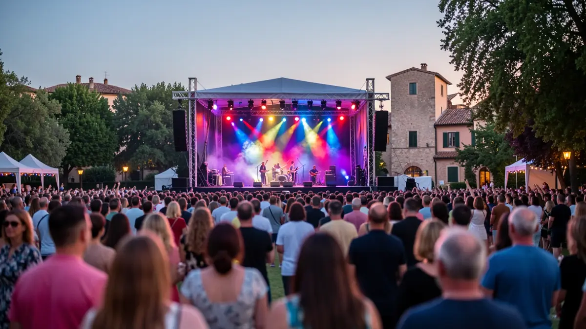 Generic image of an outdoor music festival at dusk.