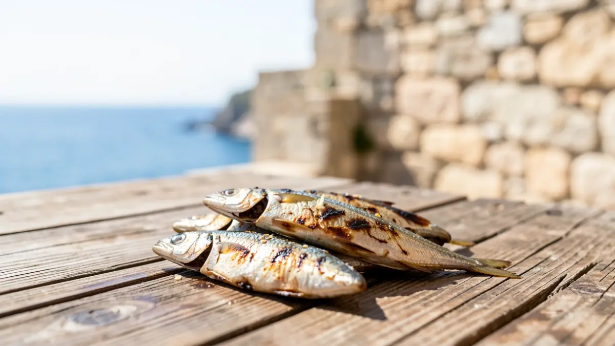 Grilled sardines served during a popular celebration on the coast.
