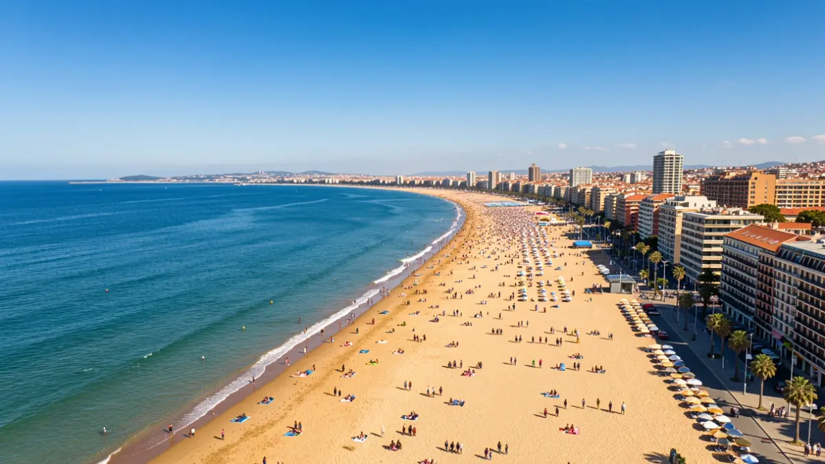 Vista aèria del litoral de Barcelona amb platges i mar Mediterrani.