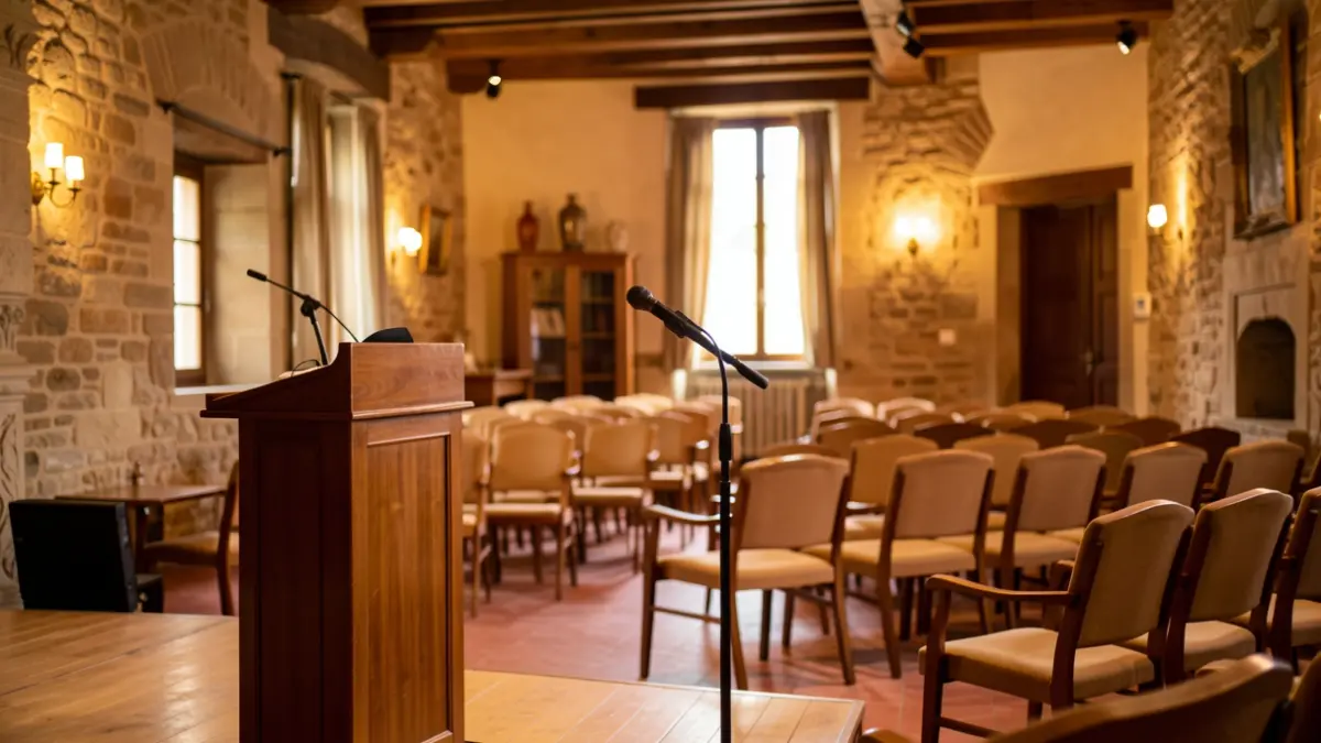 Imatge genèrica d'una sala d'actes durant una presentació.