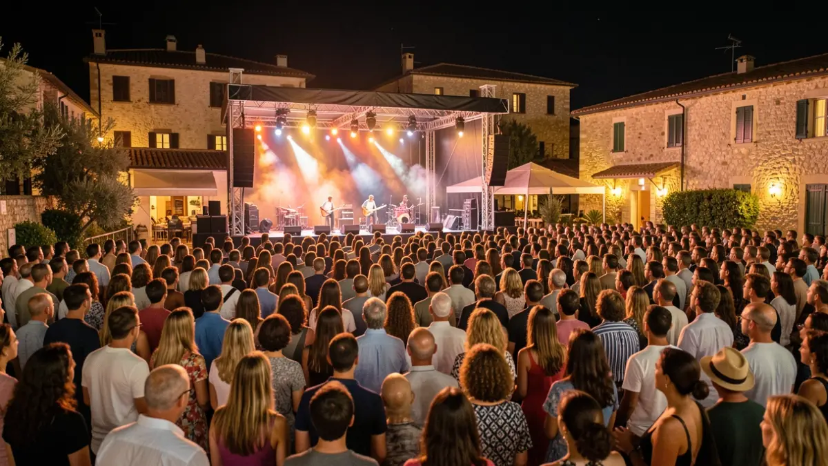 Imatge genèrica d'un concert a l'aire lliure amb públic i escenari.