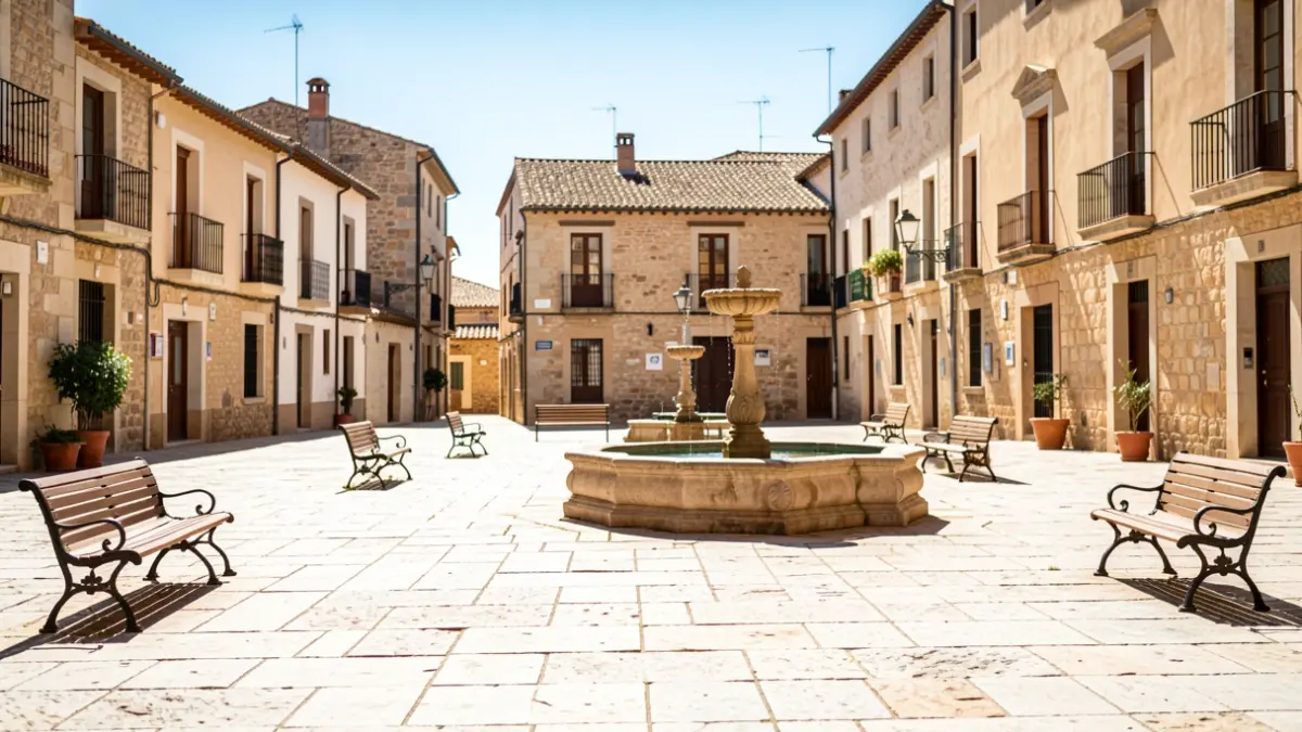 Imatge genèrica d'una plaça buida a Lleida sota el sol intens de l'onada de calor.