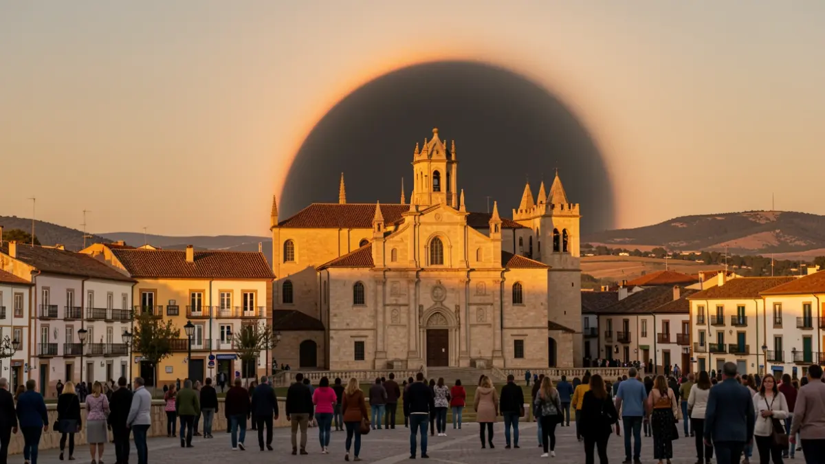 Imatge genèrica d'un eclipsi solar total sobre la Seu Vella de Lleida.