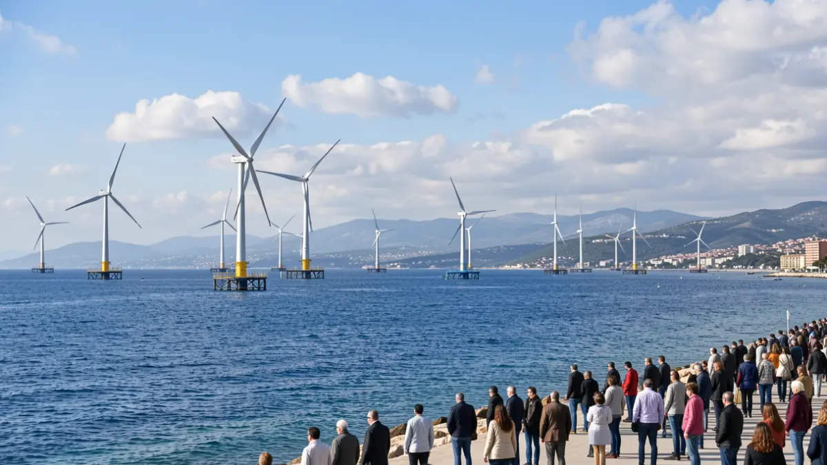 Aerogeneradores marinos flotantes frente a la costa de Catalunya.