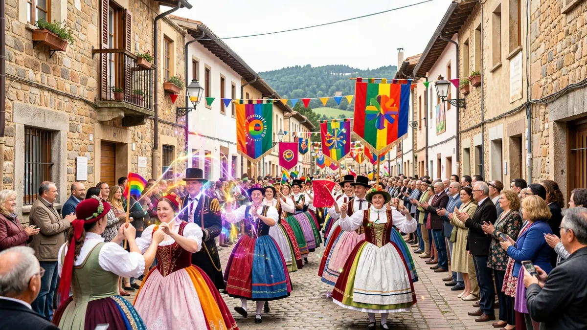 Desfile reivindicativo del Orgullo Rural en L'Espluga de Francolí con elementos de cultura popular y magia.