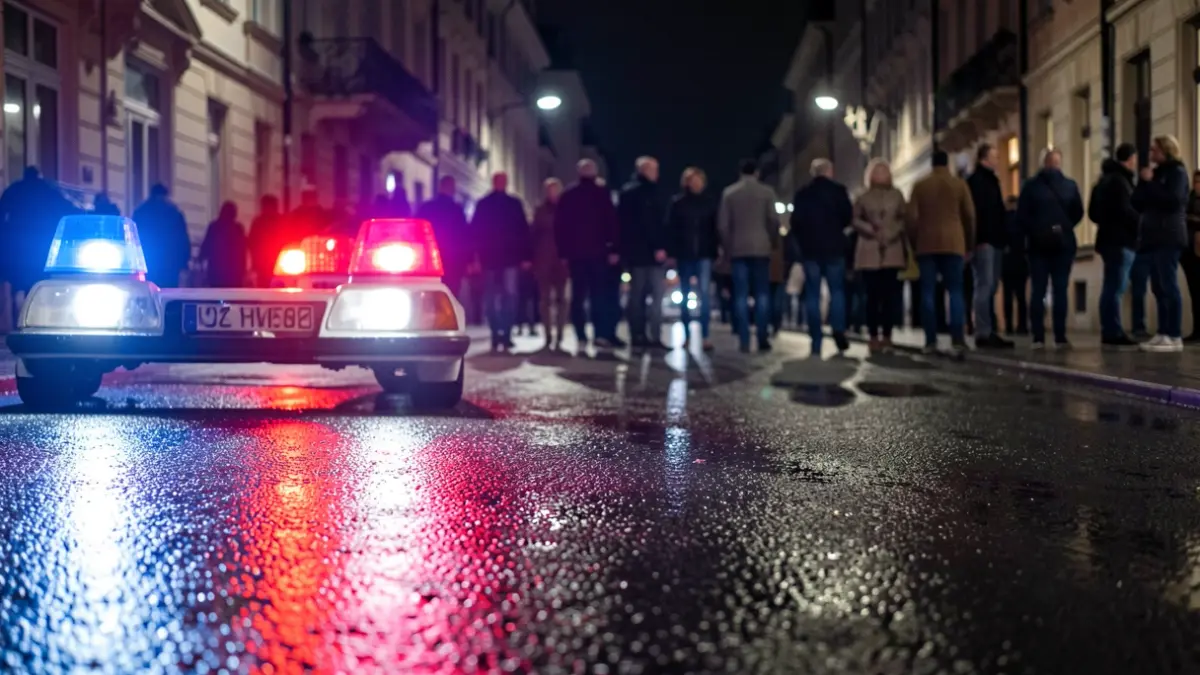 Imatge genèrica de llums d'emergència policials reflectint-se en asfalt mullat.