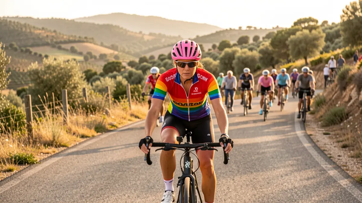 Ciclista campiona del món entrenant per carreteres de Girona.
