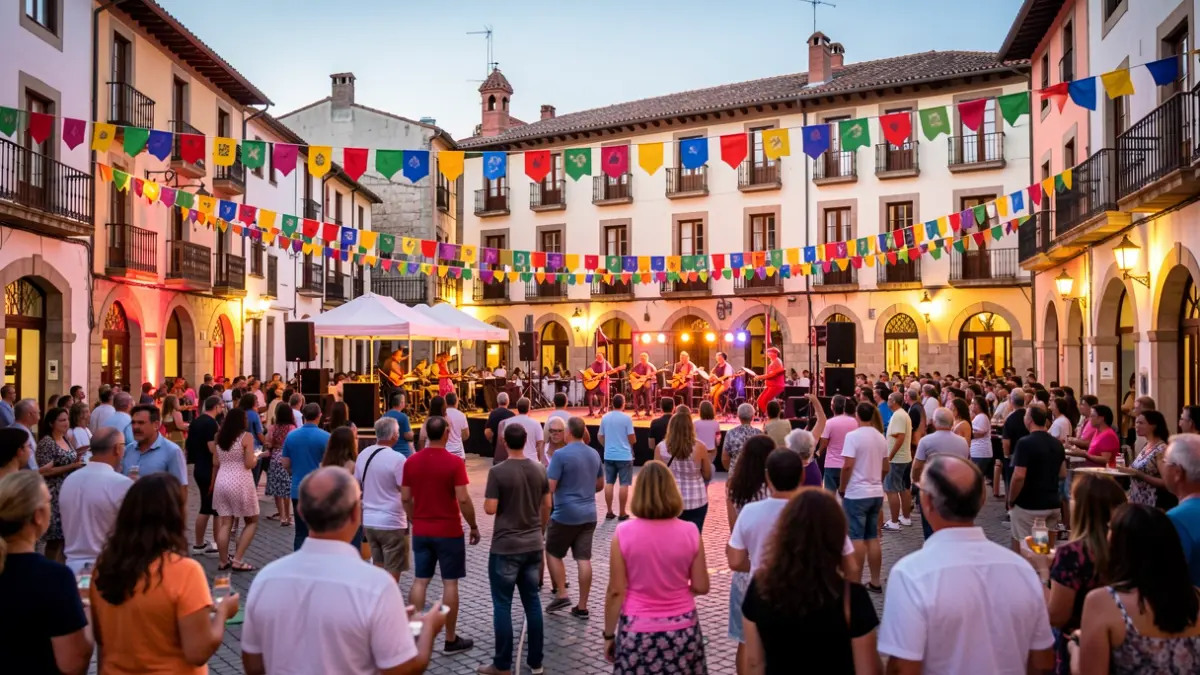 Imagen genérica de un festival cultural en la calle con arquitectura mediterránea.