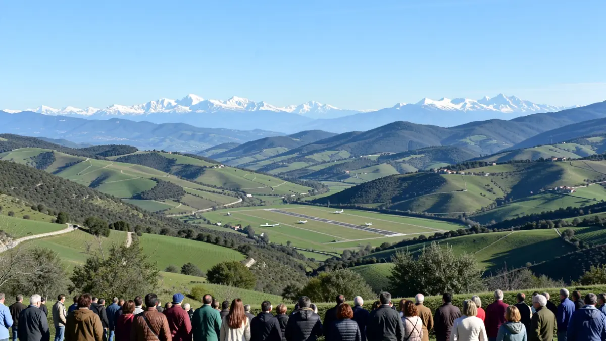 Vista panoràmica de la vall de la Cerdanya amb un aeròdrom.
