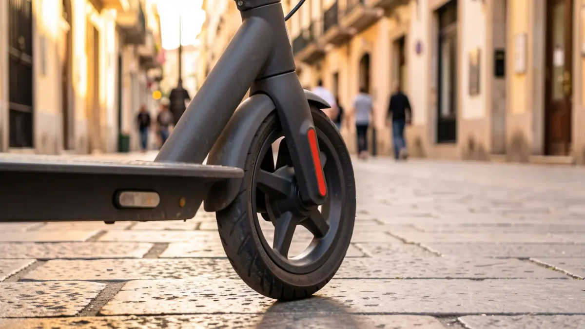 Imatge genèrica d'un patinet elèctric aparcat en un carrer de Barcelona.