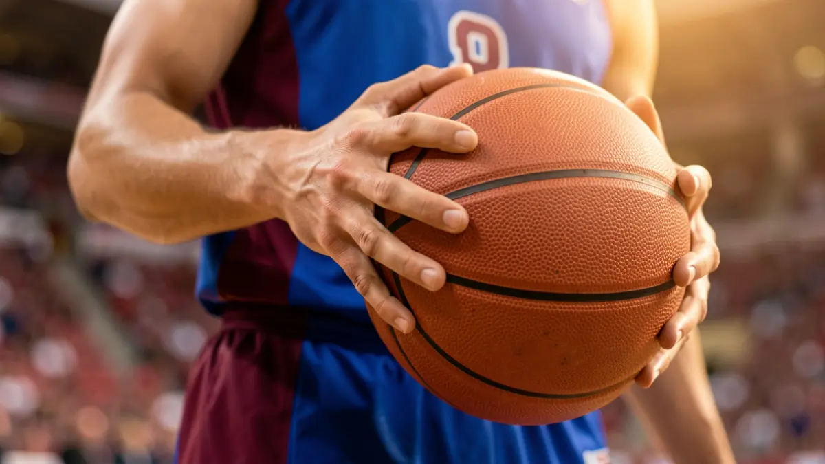 Basketball player holding a ball.