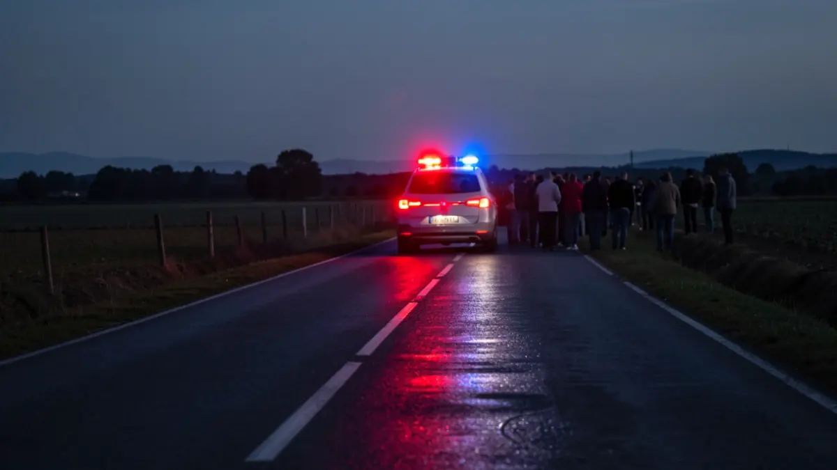 Imatge genèrica de llums d'emergència en una carretera humida al capvespre.