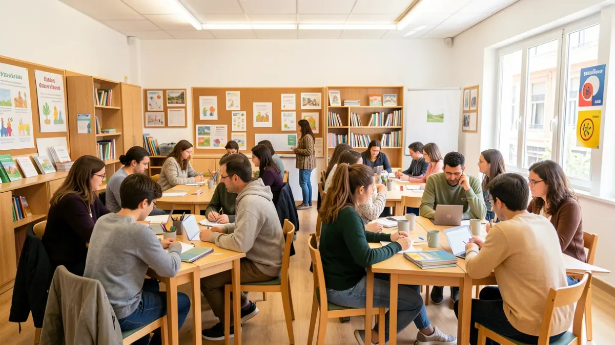Imagen genérica de personas aprendiendo catalán en un entorno educativo.